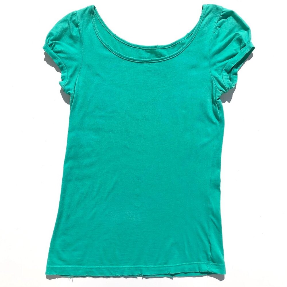 Forever 21 baby tee Y2K size S shamrock green short sleeve cotton distressed vtg - Picture 1 of 8
